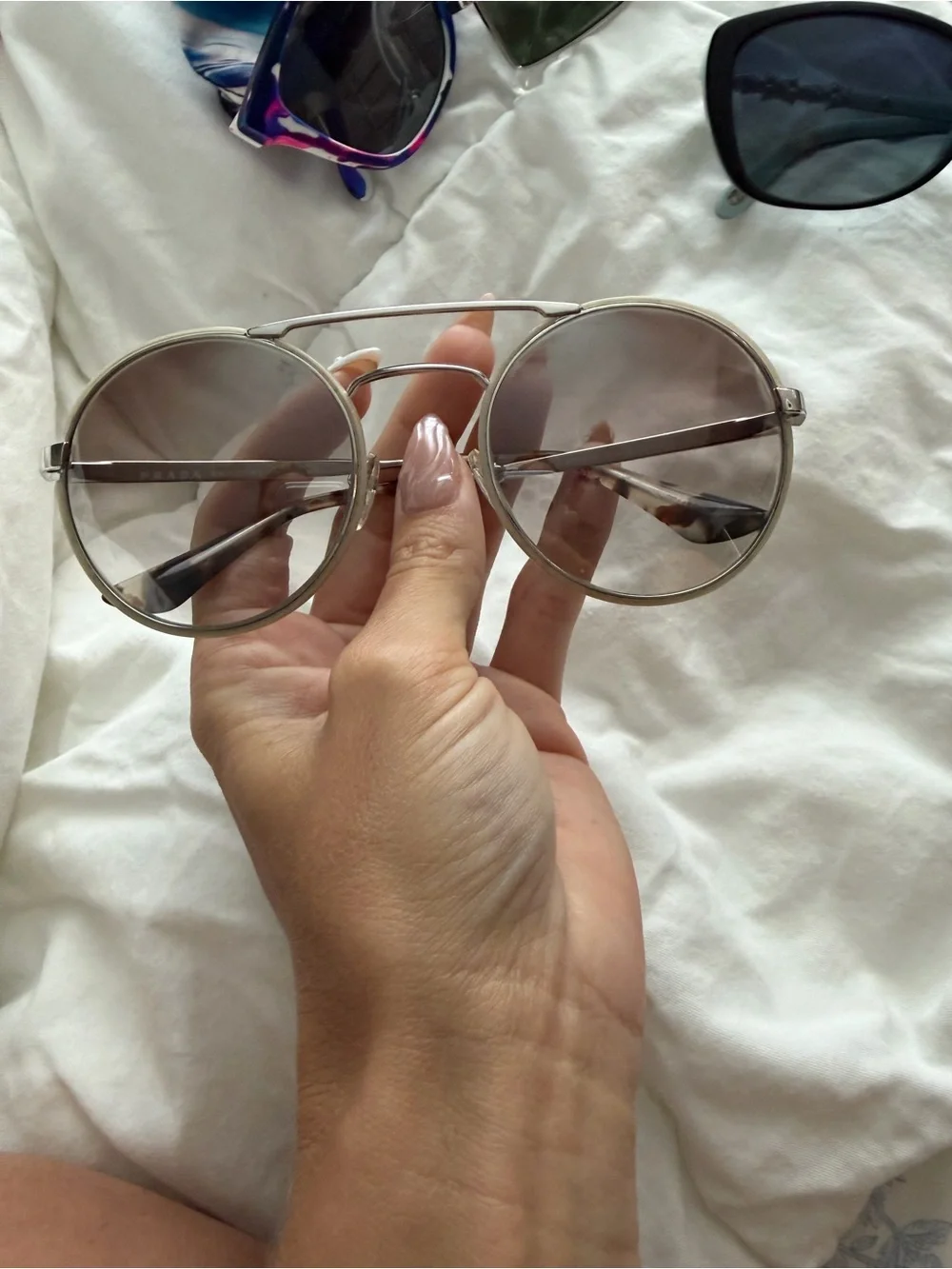 Prada Silver Round Double-Bridge Sunglasses